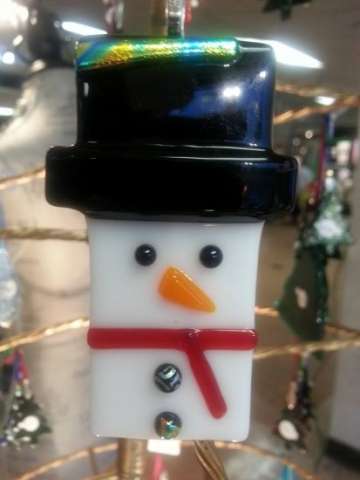 Handmade Fused Glass Snowman Ornament