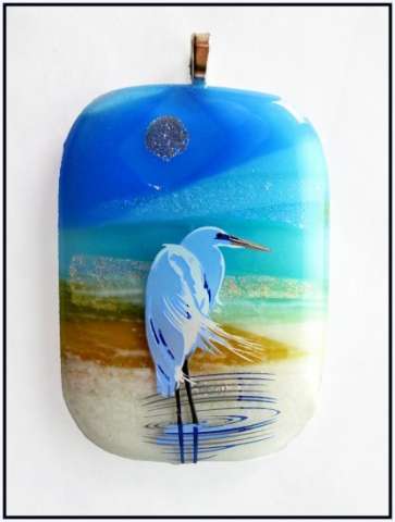 Handcrafted Fused Glass Painted Layered Silkscreened Pendant