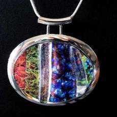 Handcrafted Fused Glass Pendant in Large Silver Oval Setting