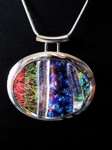 Handcrafted Fused Glass Pendant in Large Silver Oval Setting