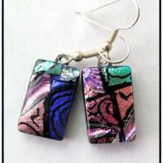 Handcrafted Full Fused Dichroic Glass Zentangle Dangle Earrings
