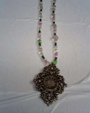 Glass Bead necklace with Clock face