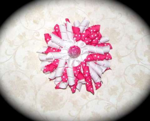 Pink and white large corker bow