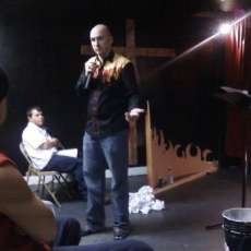 Nate Preaching his sermon "Standing Outside the Fire."