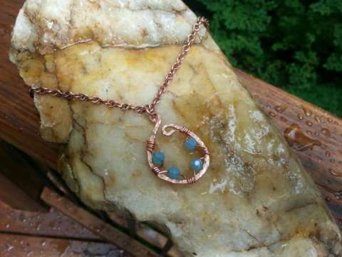 Hammered Copper Necklace With Blue Czech Glass