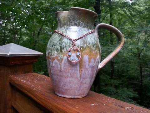 Copper Necklace With Multicolored Czech Glass