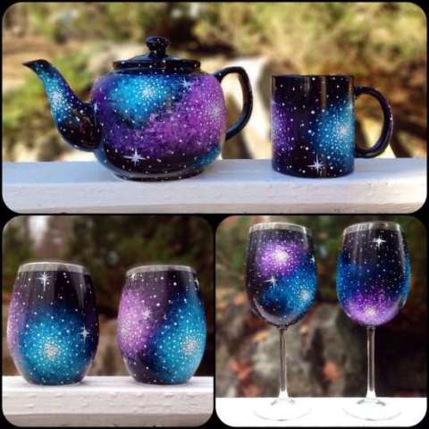 Hand painted galaxy glasseware