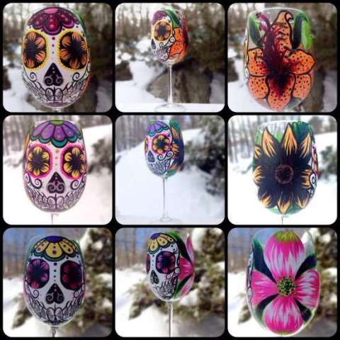 Hand painted sugar skull wine glasses