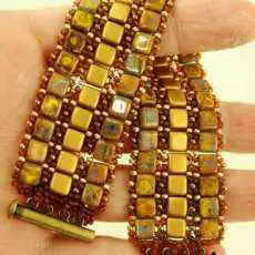 Brown and gold Tila weave cuff bracelet