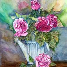 Pink Roses in Watering Can