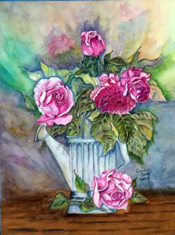 Pink Roses in Watering Can