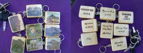 Wooden Keychains of Colorado 14ers and animals