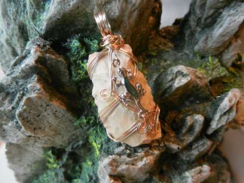 Wire Wrapped Flint Rock with Gecko Charm