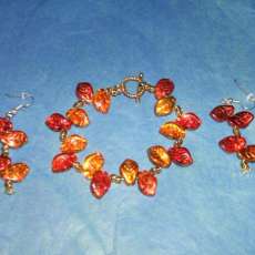 Czech Glass Leaf Shaped Beads Necklace with Matching Earrings