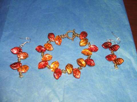 Czech Glass Leaf Shaped Beads Necklace with Matching Earrings