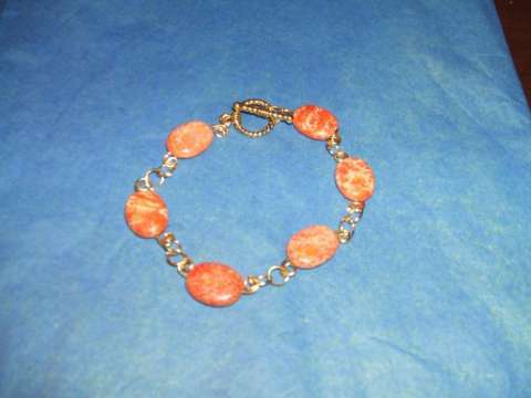 Orange Sea Sediment Stones & Hand worked Gold Filigree Bracelet