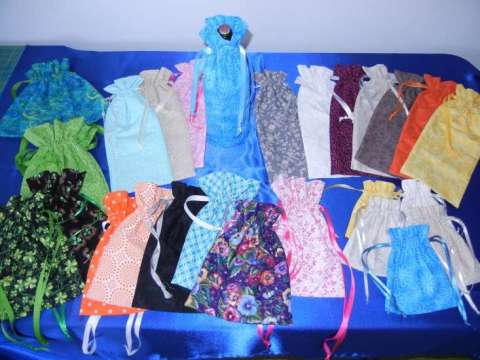 trinket,wine bottle, ect cloth lined cotton bags