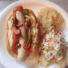 Weisswurst with German coleslaw and sauerkraut