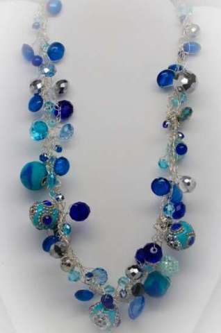 "BLUE BUBBLE" Wire Crochet Necklace