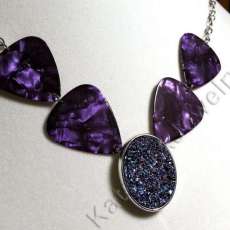 Guitar pick necklace with druzy crystal centerpiece