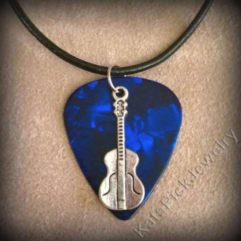 Classic guitar pick necklace with guitar charm