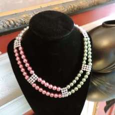 Swarovski crystal pearl 3-strand necklace with rhinestone separaters