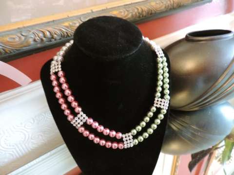 Swarovski crystal pearl 3-strand necklace with rhinestone separaters