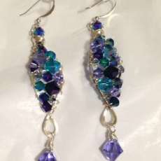 Blue Swarovski Wire Wrapped Curved Earrings