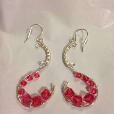 Rose Pink Swarovski Swirl Wire Wrapped Earrings