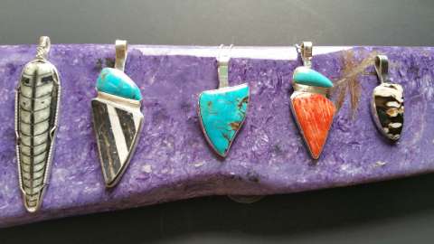 Fossil and Gemstone Pendants on Charoite