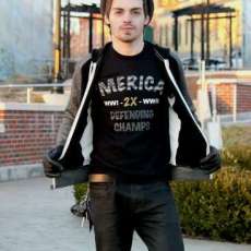 Hunter Modeling  'Merica Defending Champs T-Shirt by Mobius Apparel (Endorsement Company)