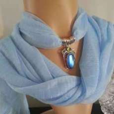 Sheer Baby Blue Scarf with Mystic Topaz Pendant
