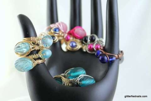 Glass bead wire wrapped rings