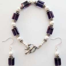 Purple glass beads bracelet set