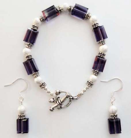 Purple glass beads bracelet set