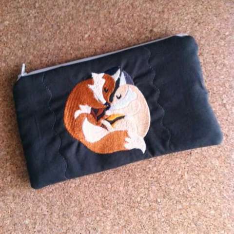 Foxes Embroidered Zipper Pouch