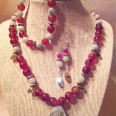 Carnelian and Jade Necklace, Bracelet and Earrings Set