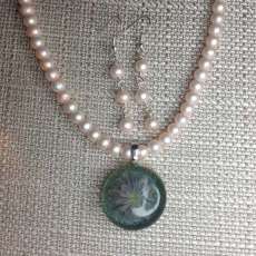 Pink Flower Implosion necklace/earring set