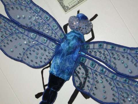 Medium-size Dark Blue Velvet Dragonfly