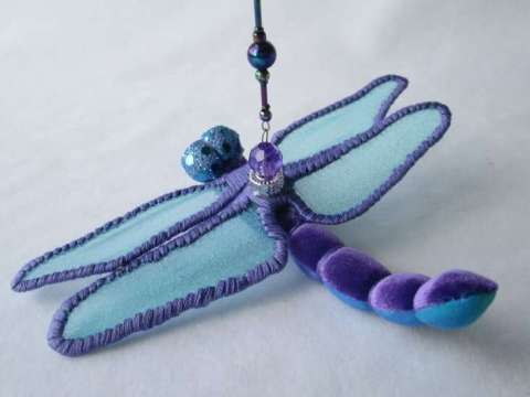 Purple & Turquoise Velvet Dragonfly Ornament