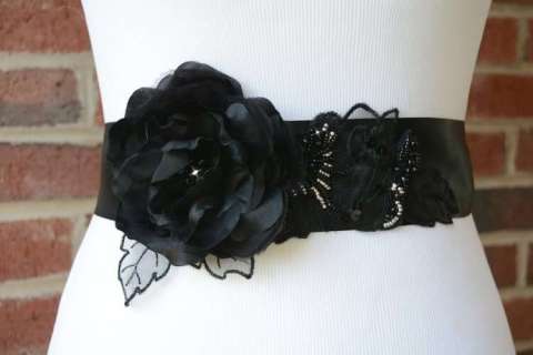 Black Bridal Flower Sash
