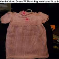 Pink Hand Knitted Dress With Matching Head Band