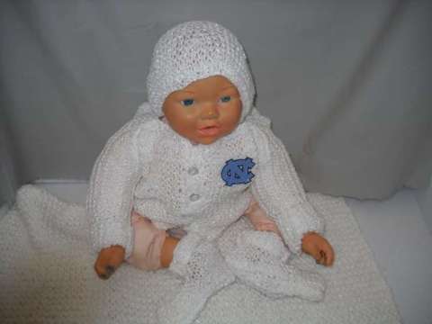 White Baby Gift Set Sweater, Cap, Booties, and Baby Wrap $25