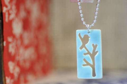 Willow Bird Enamel and Silver Necklace