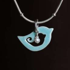 Baby Birdie Necklace with Enamel and Silver