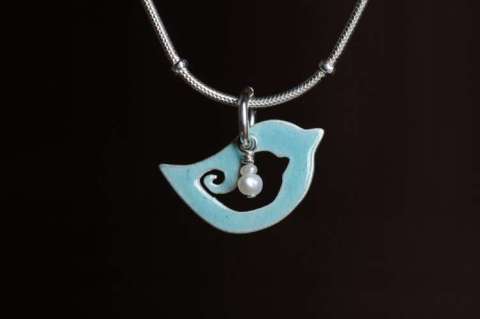 Baby Birdie Necklace with Enamel and Silver