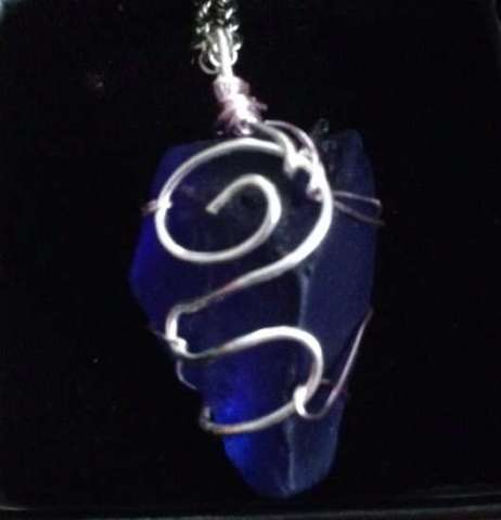 Blue sea glass pendant