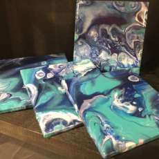 Fluid Acrylic Painted Tile Coaster Set