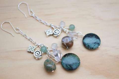 Sterling Earwire Dangles With Marble, Jasper, Jade and Quartz