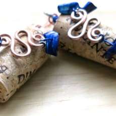 Wine Cork Earrings With Cats' Eye Bead and Wire